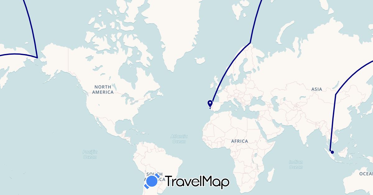 TravelMap itinerary: driving in Mongolia, Malaysia, Norway, Portugal, Russia, Singapore (Asia, Europe)